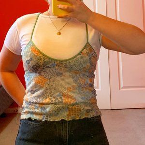 90's Cute Mesh Floral Tank